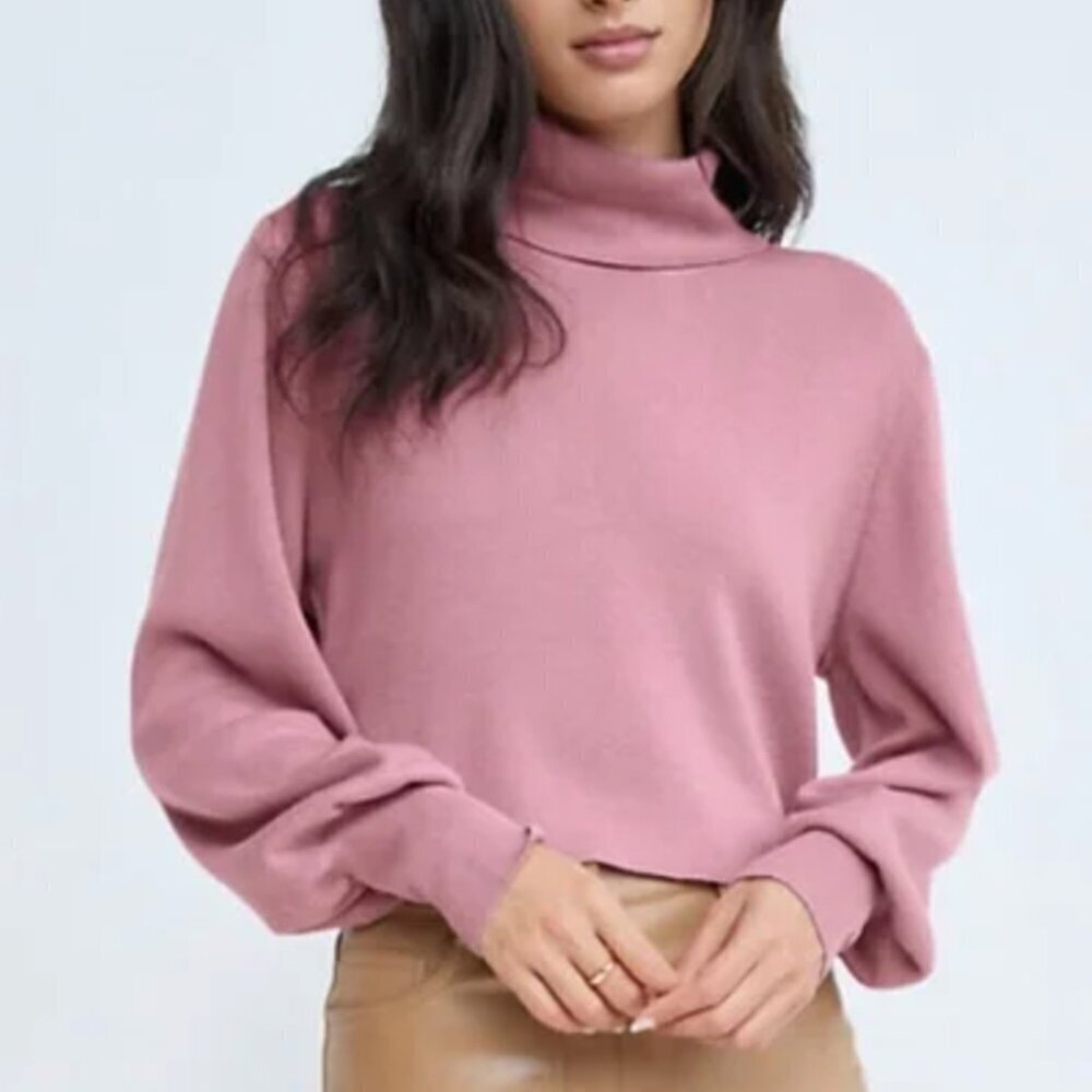 Aritzia Wilfred Rebecca Turtleneck Sweater Cropped Wool Blend Blush Pink